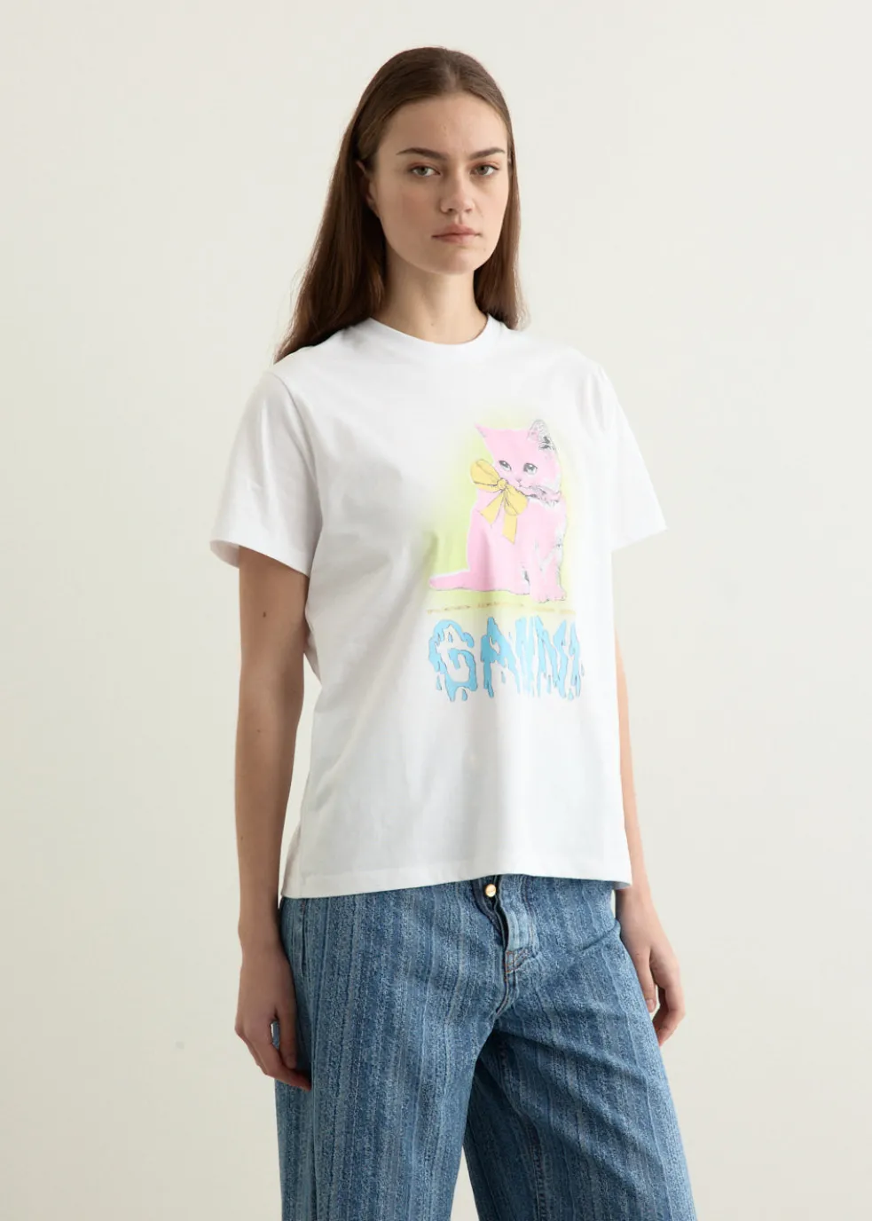 Basic Cotton Jersey Neon Kitty T-Shirt