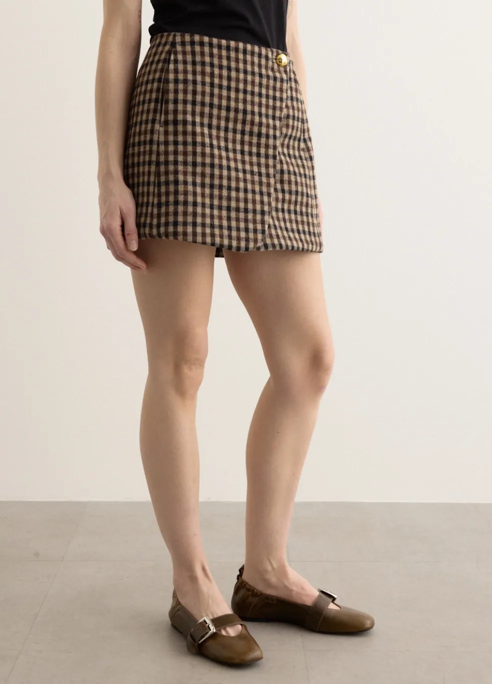 Check Wool Mix Skirt