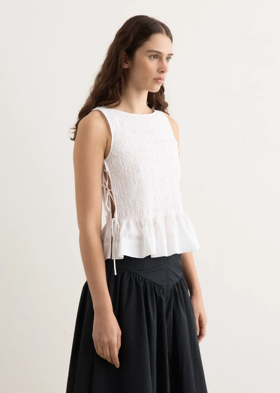 Cotton Poplin Smock Tie String Top