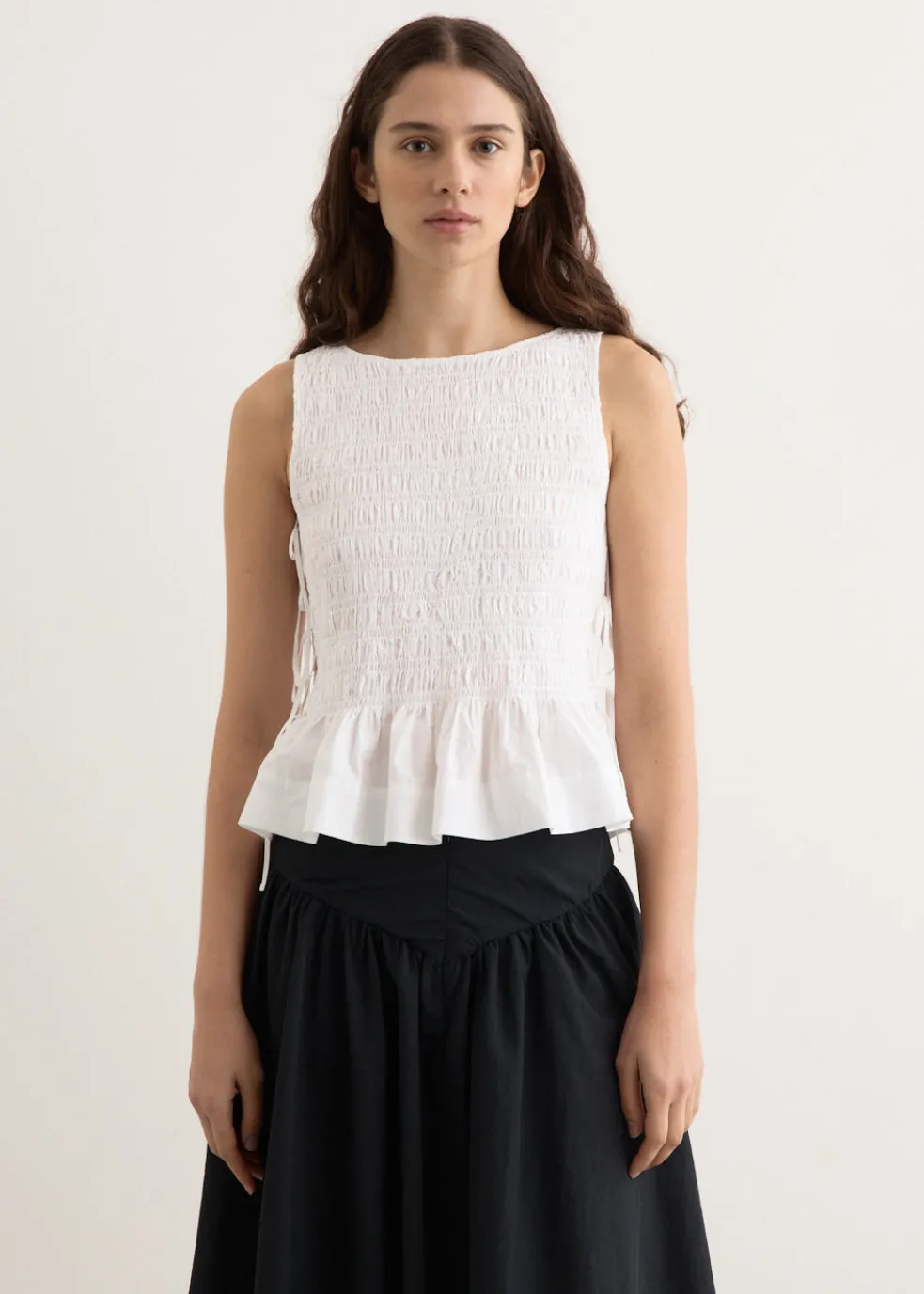 Cotton Poplin Smock Tie String Top