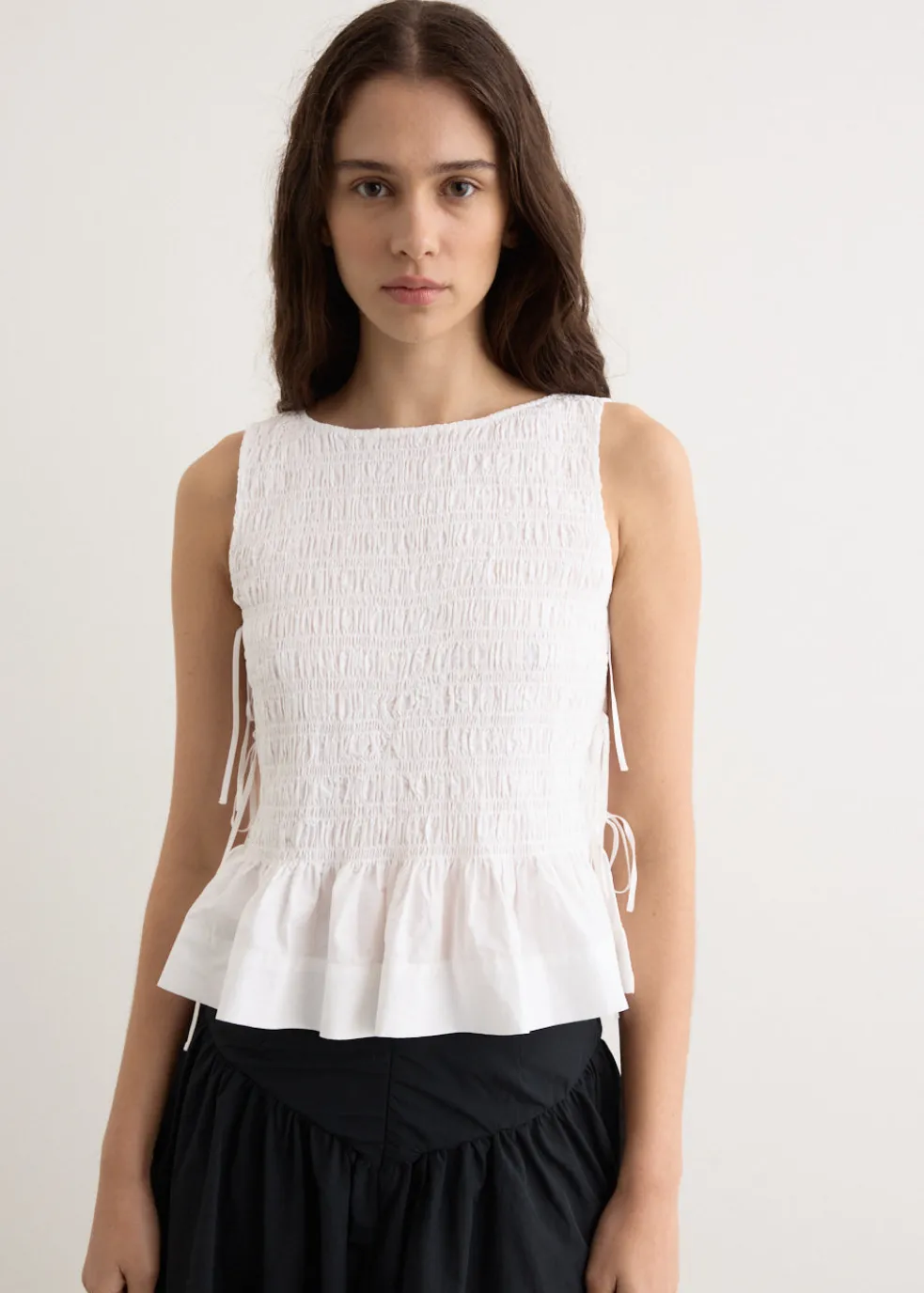 Cotton Poplin Smock Tie String Top