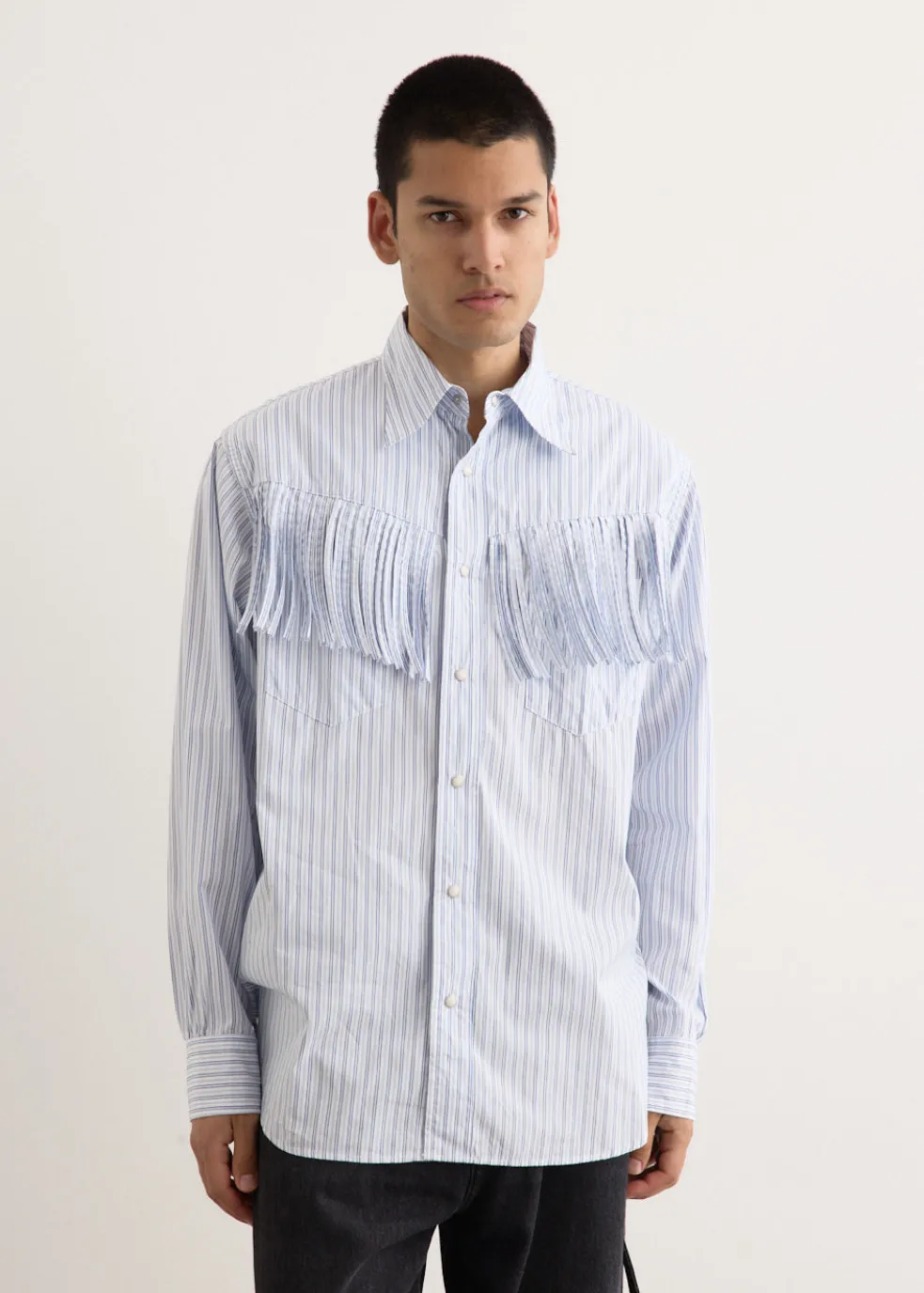 Cotton Stripe Fringe Husky Western Shirt