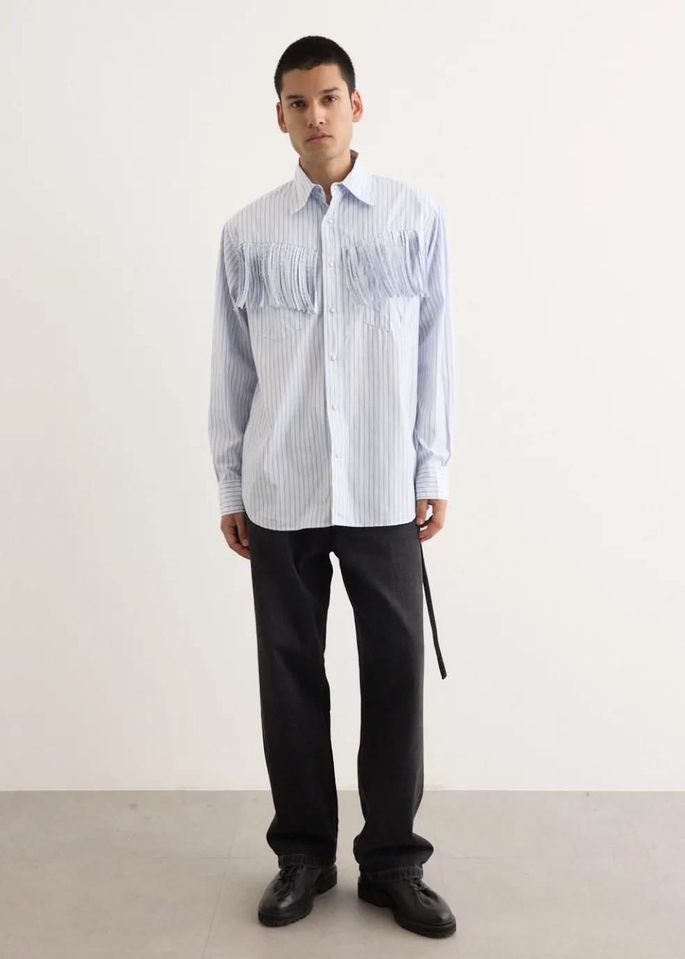 Cotton Stripe Fringe Husky Western Shirt