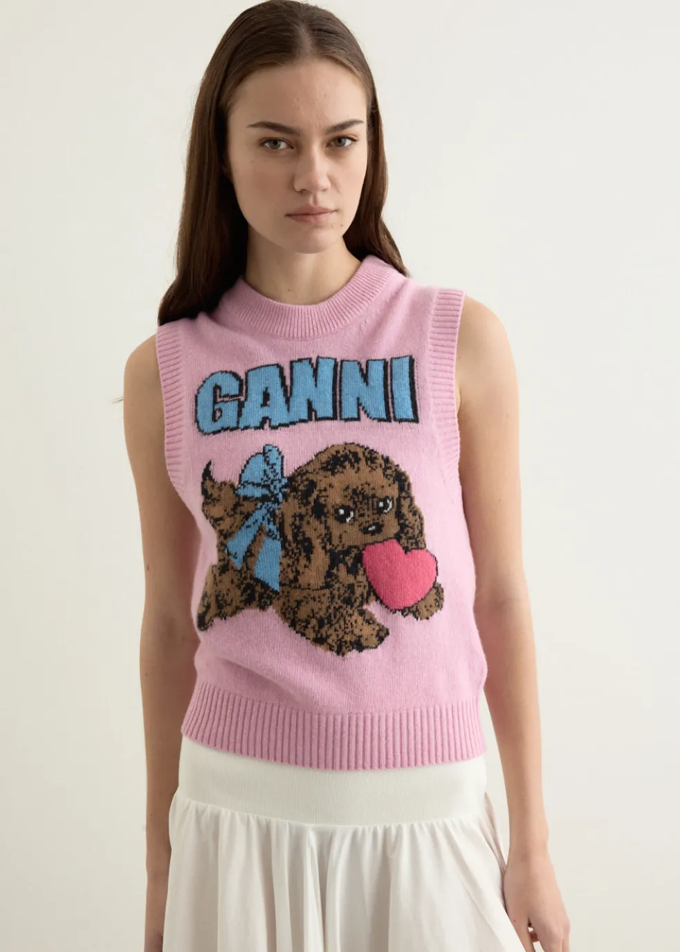 Graphic Wool Mix Pink Puppy Love Vest