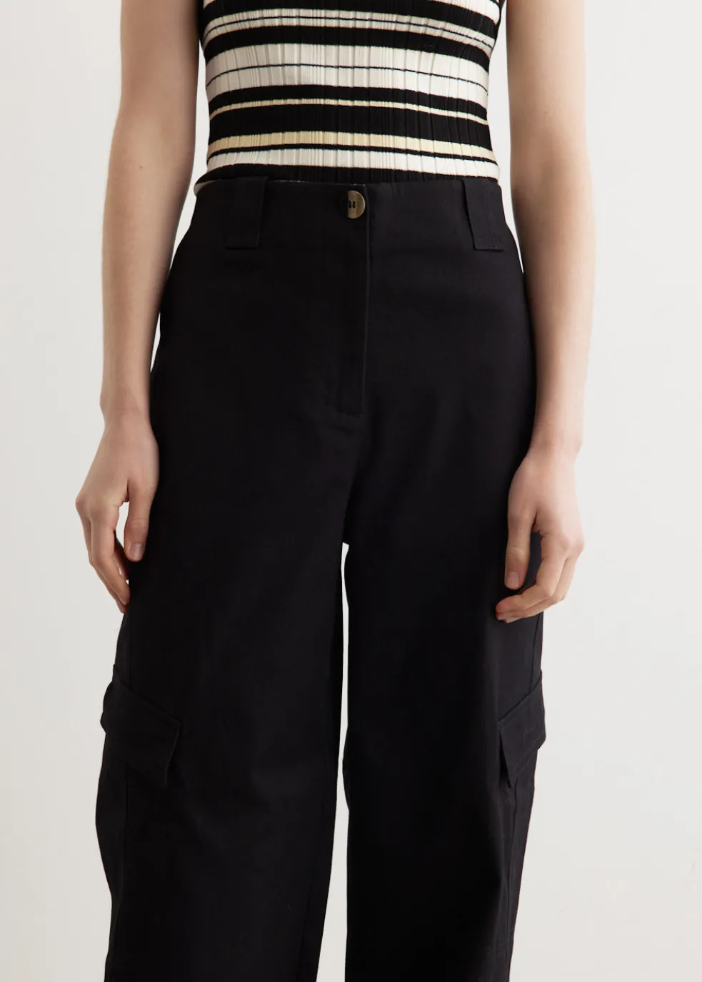 Herringbone Canvas Mid Waist Pants