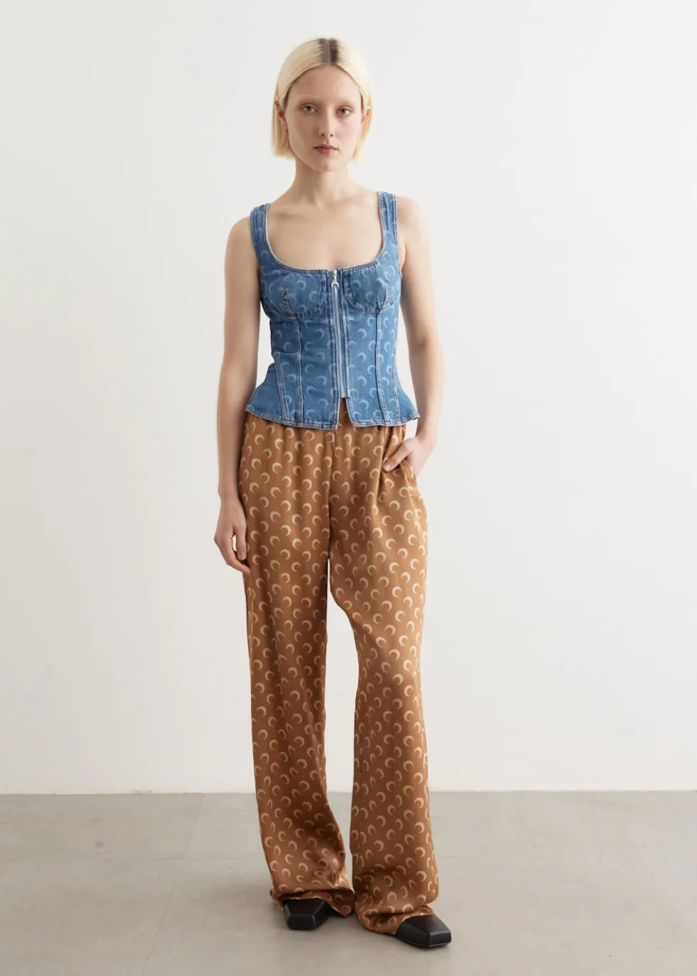 Moon Laser Denim Corset Top