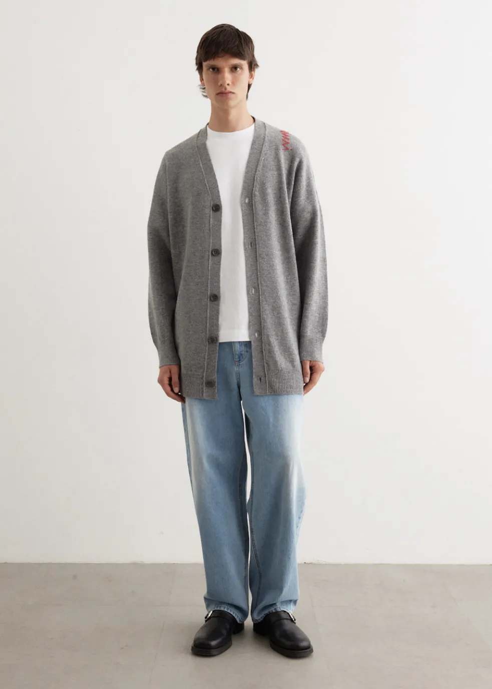 Oversized Embroidered Logo Cardigan