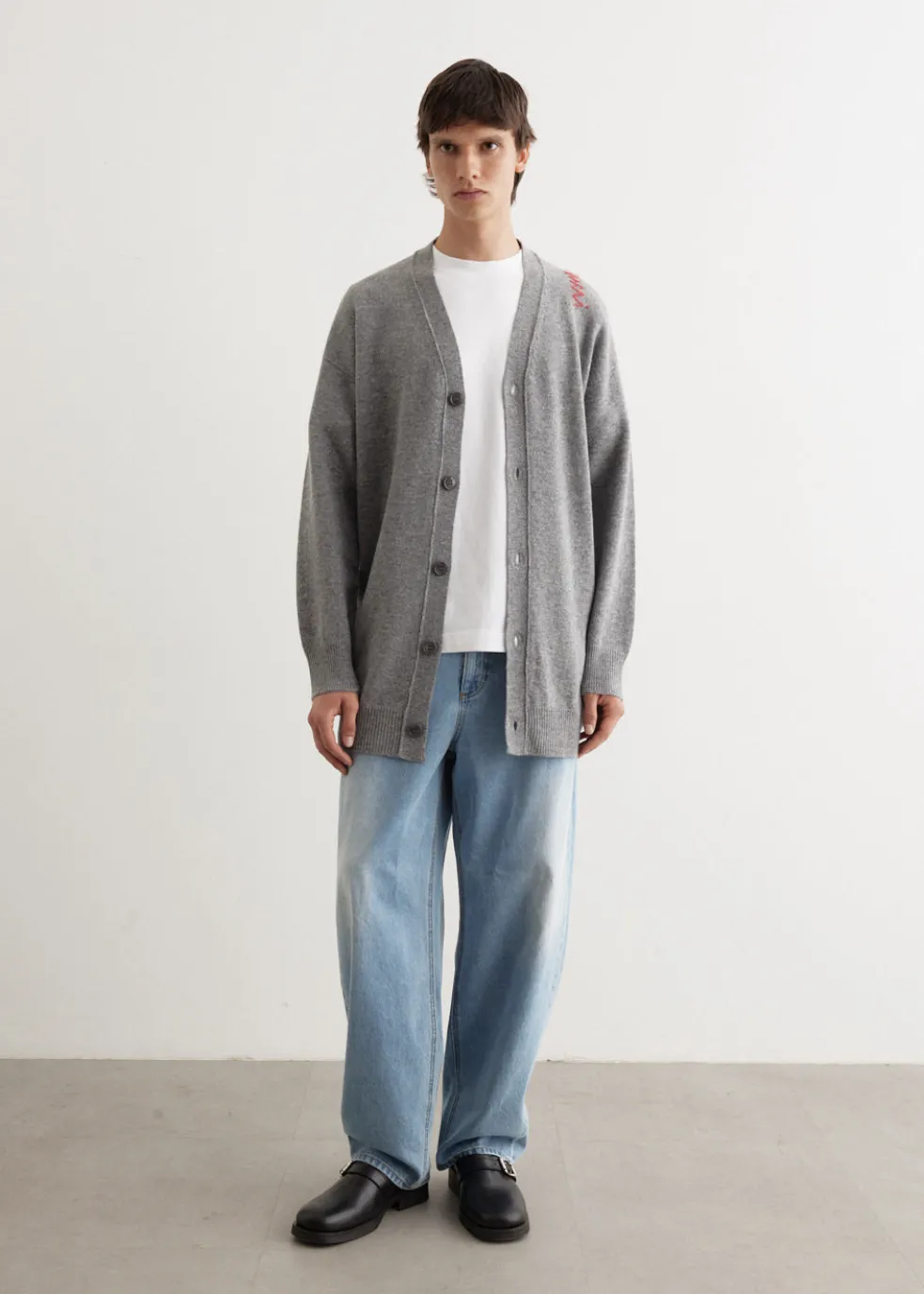 Oversized Embroidered Logo Cardigan