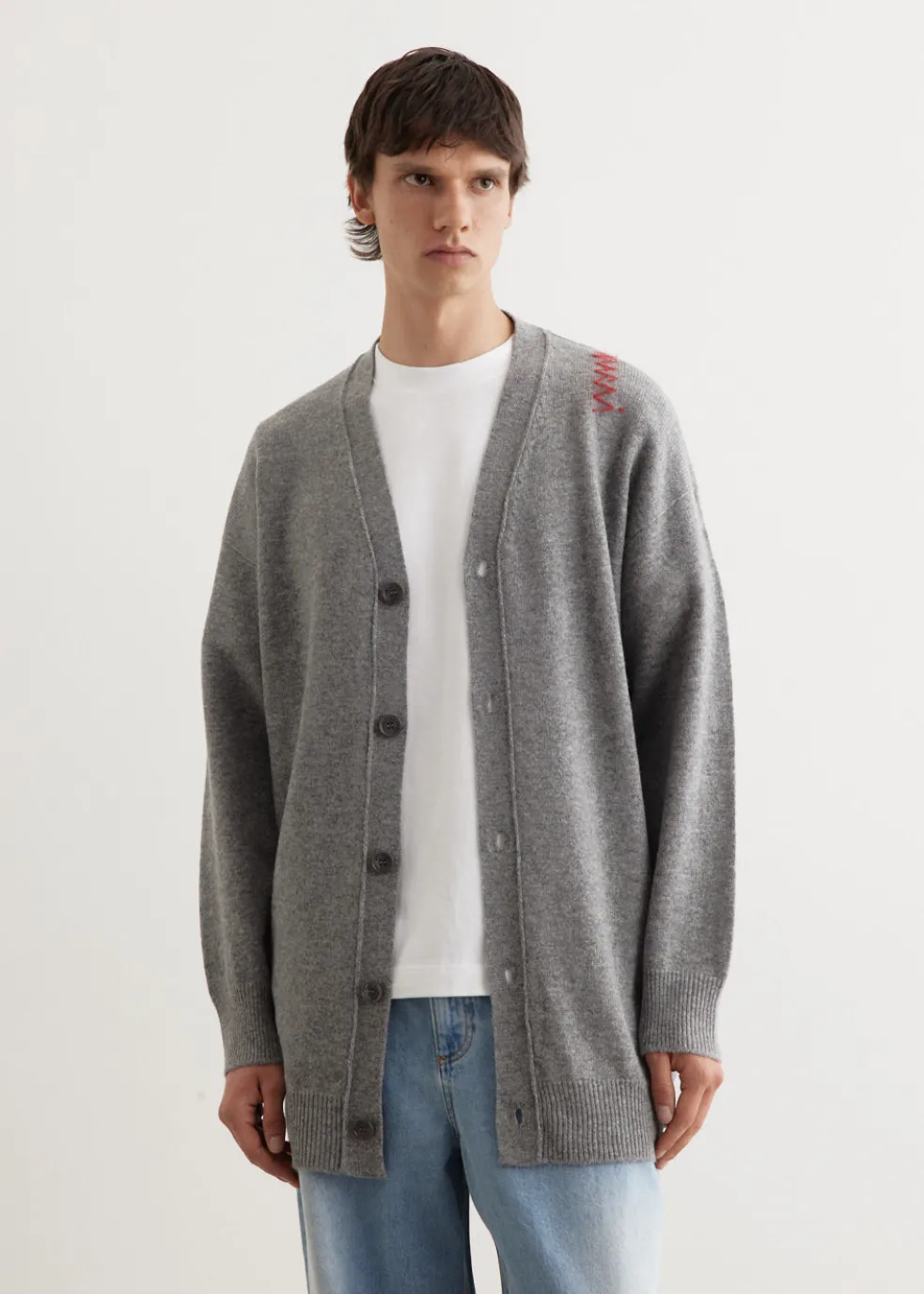 Oversized Embroidered Logo Cardigan