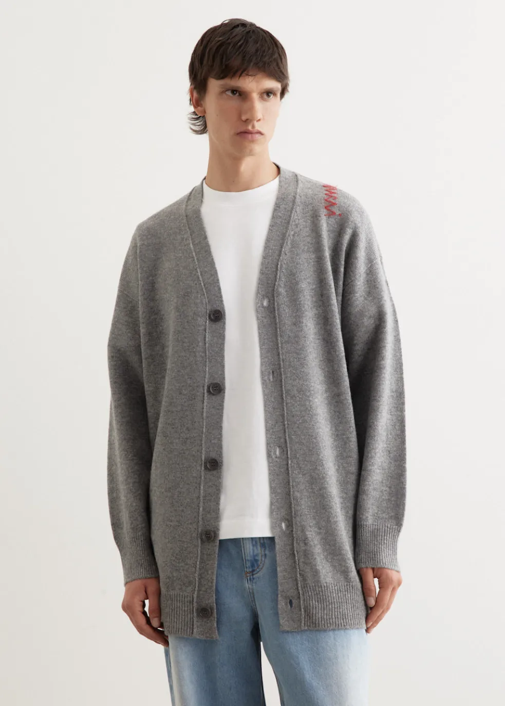 Oversized Embroidered Logo Cardigan