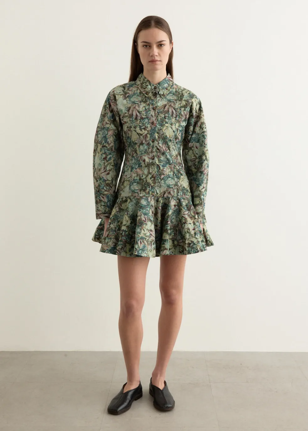 Printed Stretch Cotton Buttoned Mini Dress