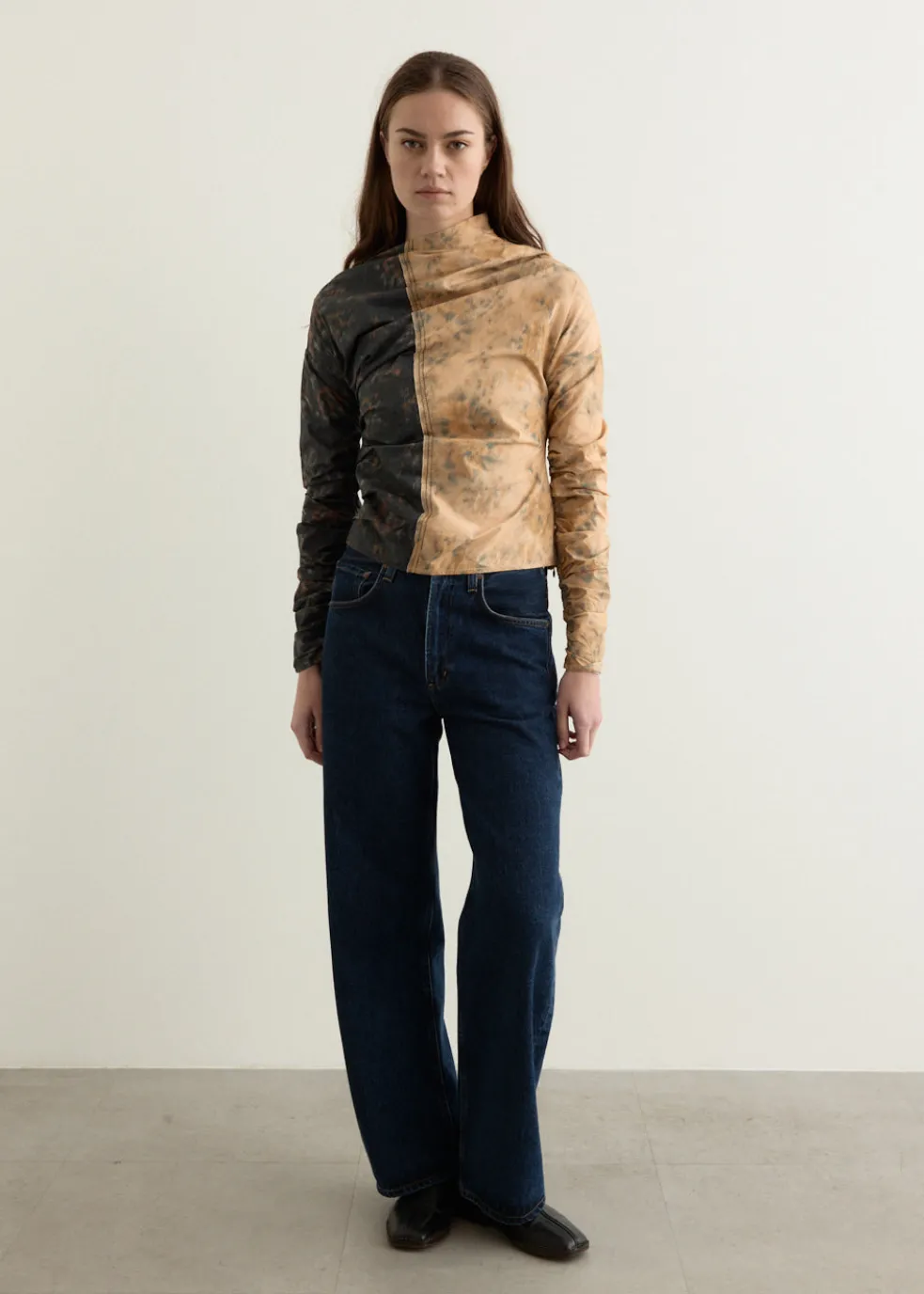 Printed Stretch Cotton Ruched Top