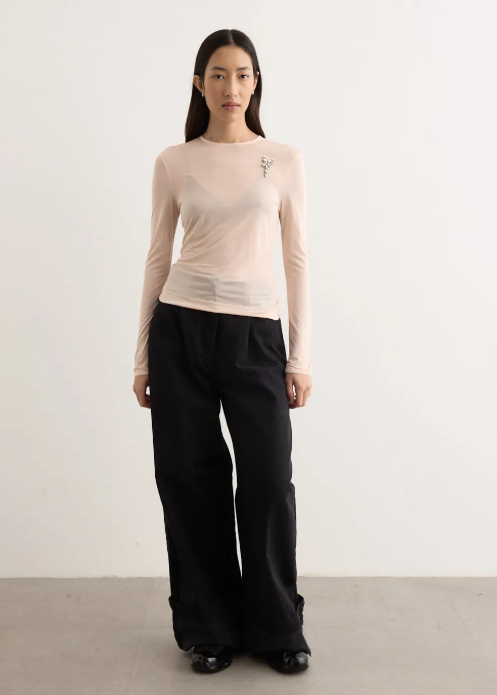 Sheer Fitted Ballet Mesh Top With Bip