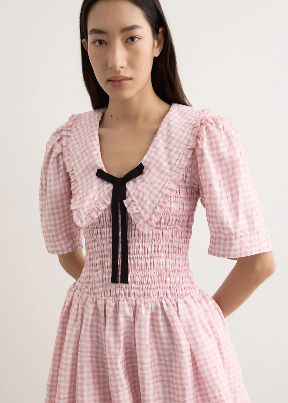 Shibori Pleat Mini Smock Bubble Dress