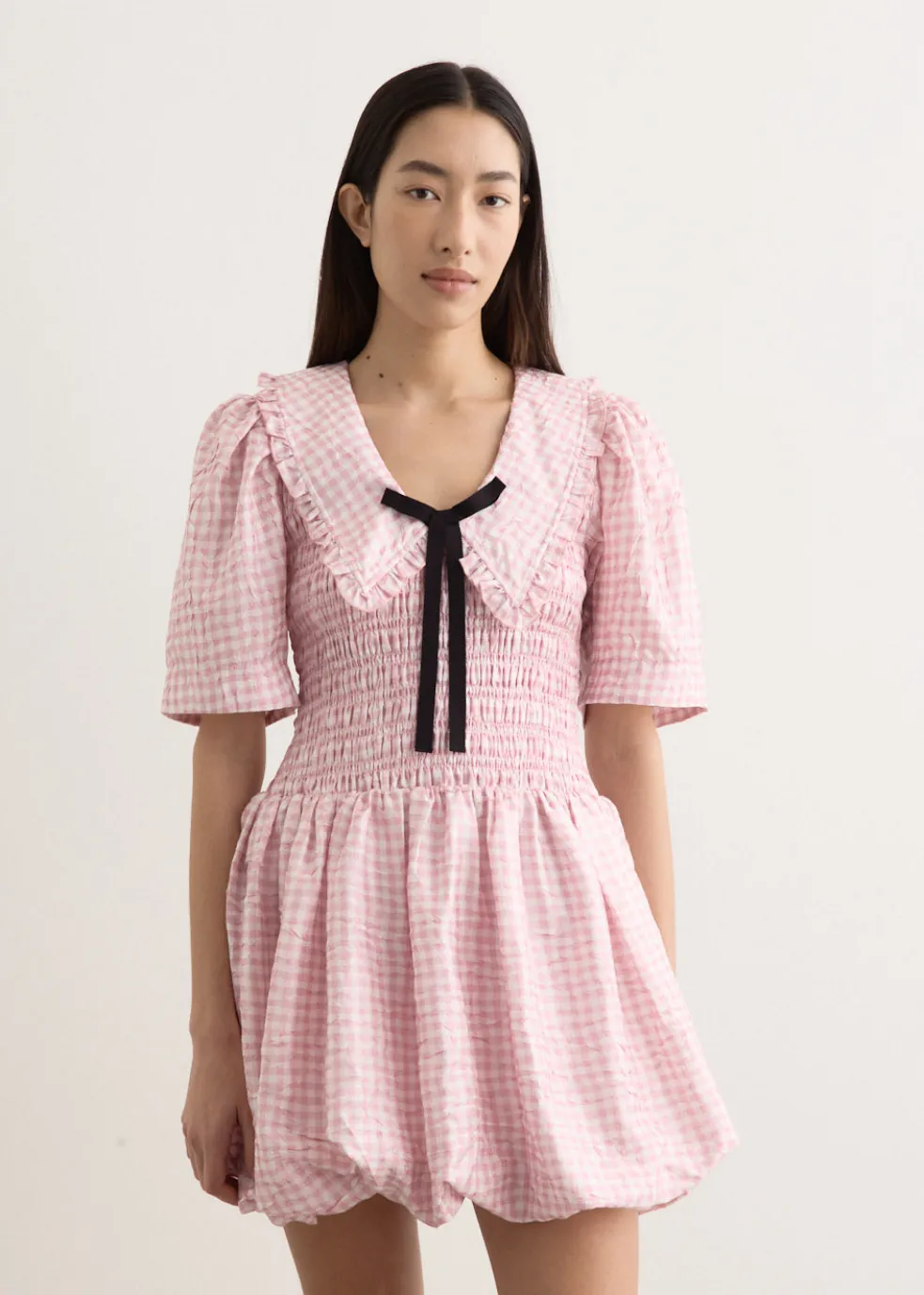 Shibori Pleat Mini Smock Bubble Dress