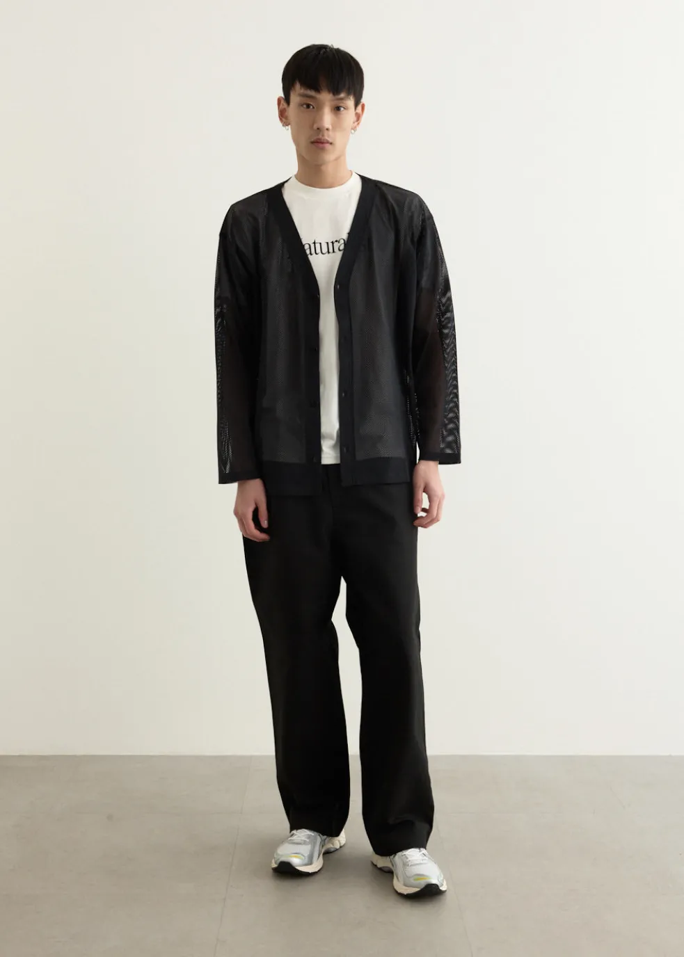 S.S. V Neck Knit Mesh Cardigan