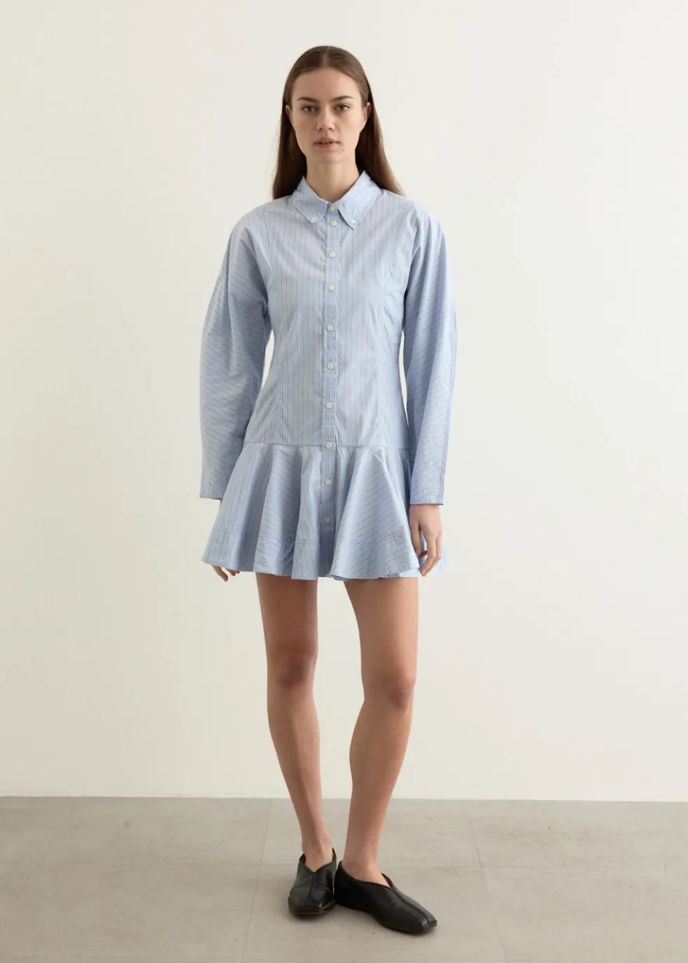 Stripe Cotton Buttoned Mini Dress